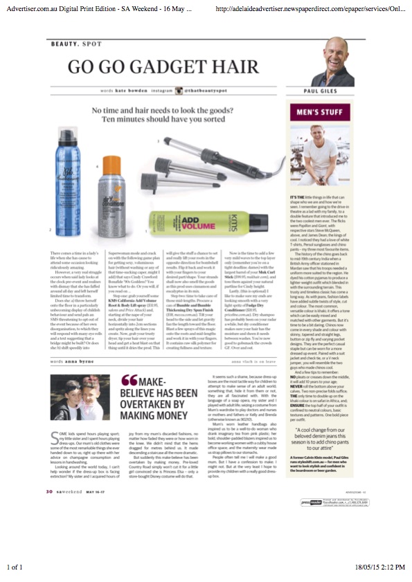 Adelaide Advertiser 16 May 2015 Page 30 Copy Muk Haircare